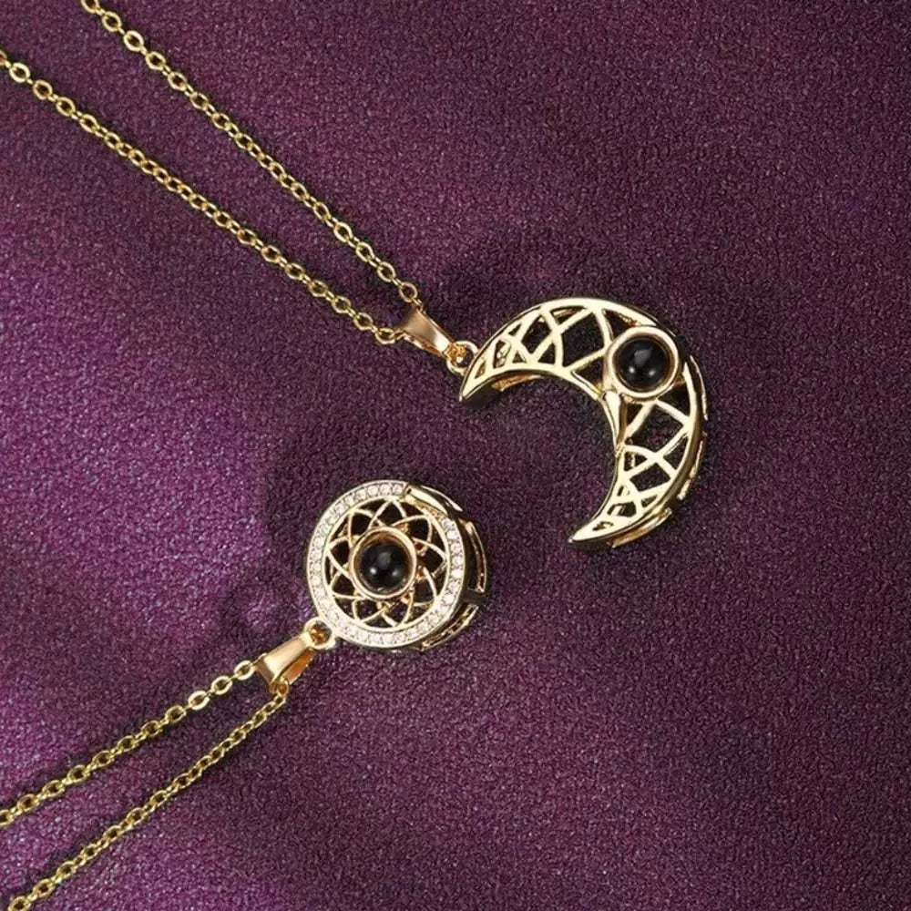 Personalized Matching Necklaces for Couples, Brass Sun Moon Projection Necklace, Female Male Accessories, Magnetic Couple Necklaces, Gift for Couples