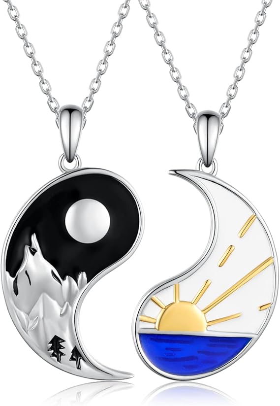 Matching Couples Necklace Sterling Silver Yin Yang Couples Necklace for him and her Couple gifts for Women Men, Sterling Silver, No Gemstone