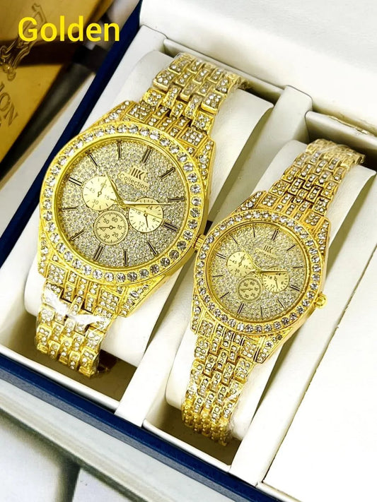 Luxury Crystal Couple Watch Set – His & Hers Matching Timepieces