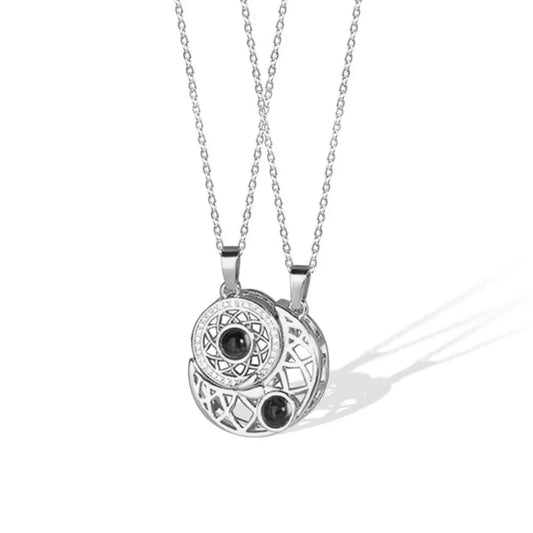 Personalized Matching Necklaces for Couples, Brass Sun Moon Projection Necklace, Female Male Accessories, Magnetic Couple Necklaces, Gift for Couples