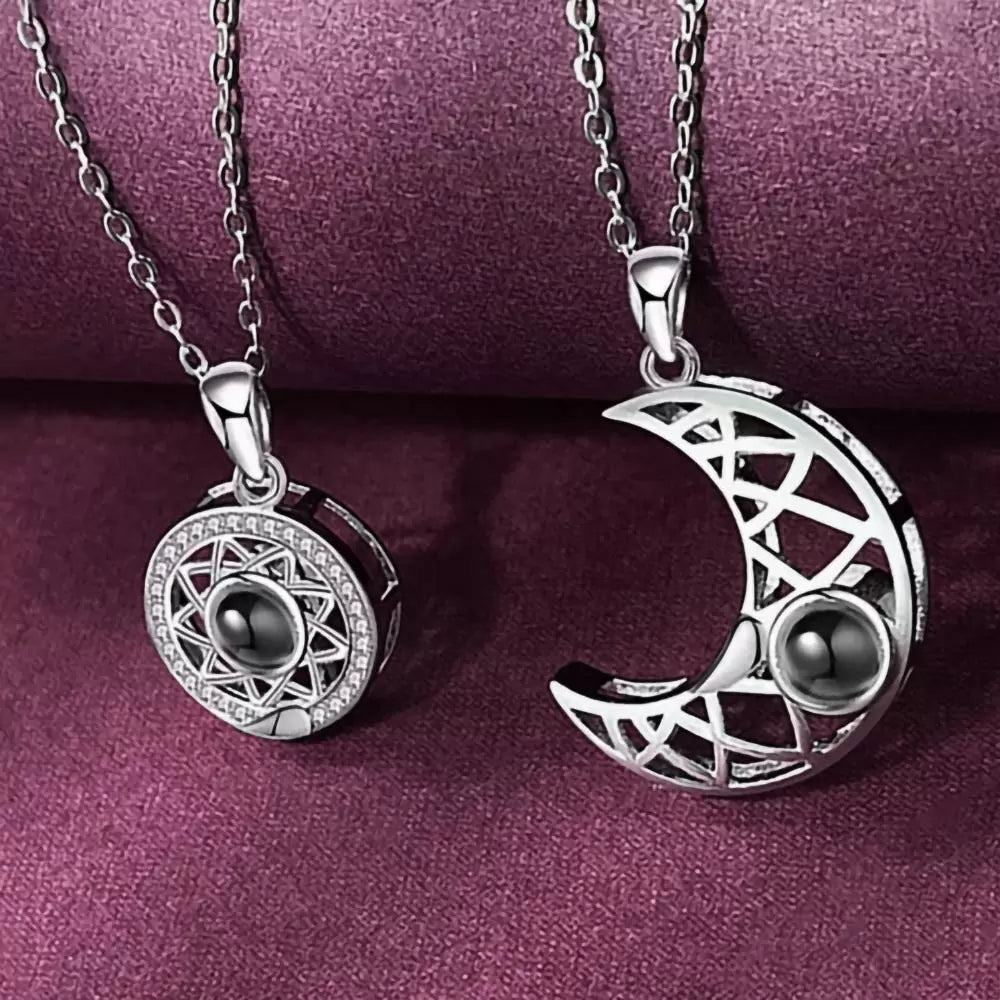 Personalized Matching Necklaces for Couples, Brass Sun Moon Projection Necklace, Female Male Accessories, Magnetic Couple Necklaces, Gift for Couples