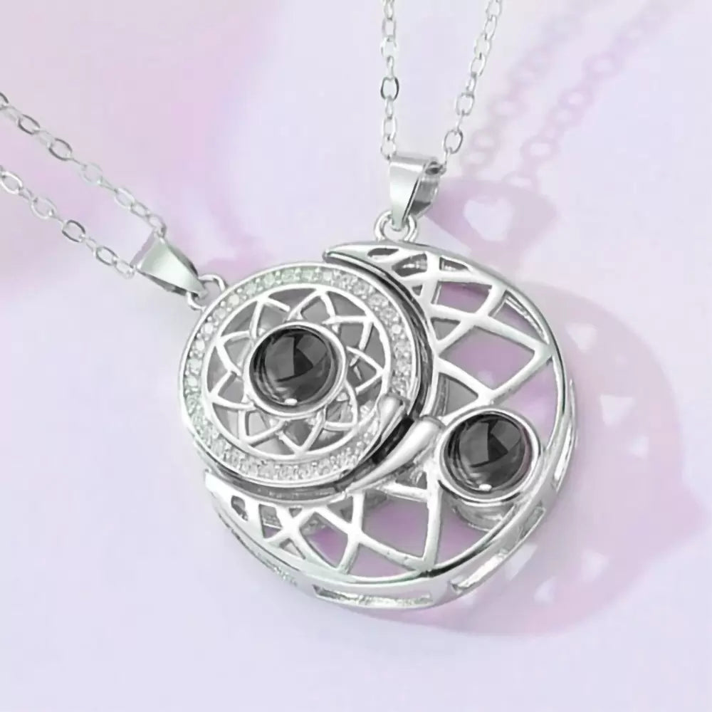 Personalized Matching Necklaces for Couples, Brass Sun Moon Projection Necklace, Female Male Accessories, Magnetic Couple Necklaces, Gift for Couples