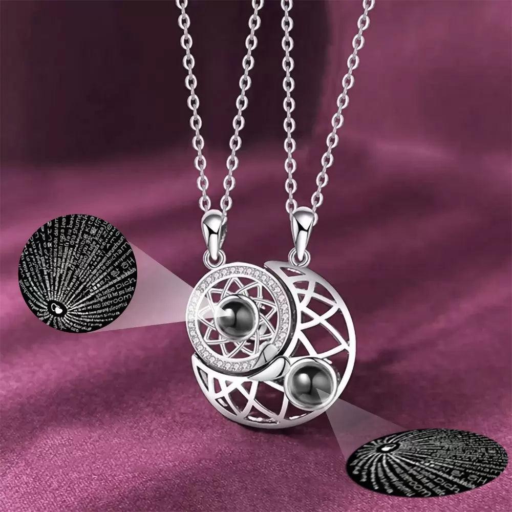 Personalized Matching Necklaces for Couples, Brass Sun Moon Projection Necklace, Female Male Accessories, Magnetic Couple Necklaces, Gift for Couples