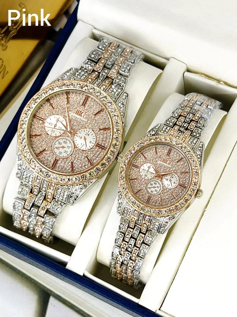Luxury Crystal Couple Watch Set – His & Hers Matching Timepieces