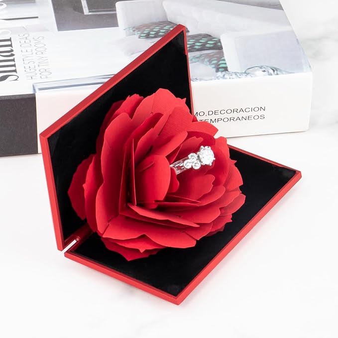 Unique Pop Up Rose Ring Box Surprise Jewelry Storage Holder with ring