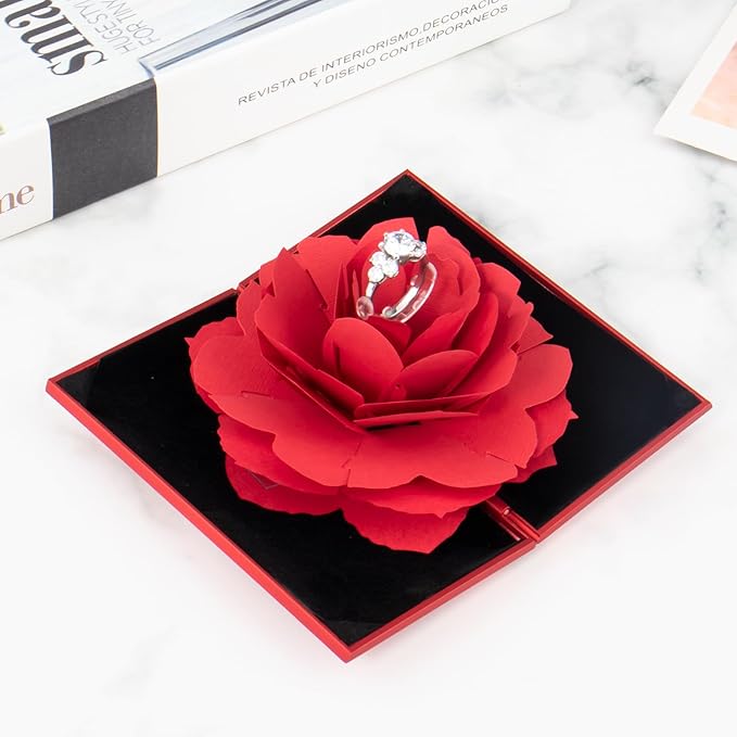 Unique Pop Up Rose Ring Box Surprise Jewelry Storage Holder with ring