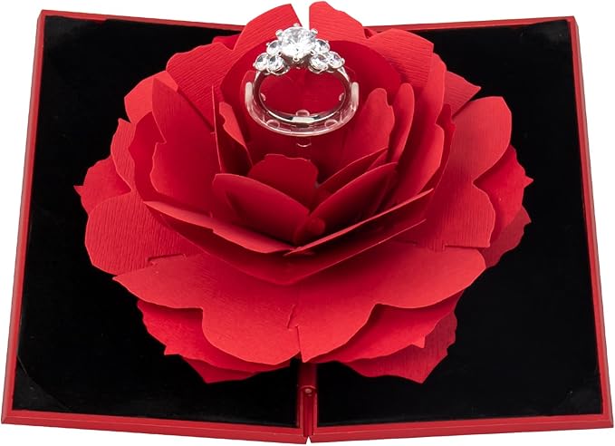 Unique Pop Up Rose Ring Box Surprise Jewelry Storage Holder with ring