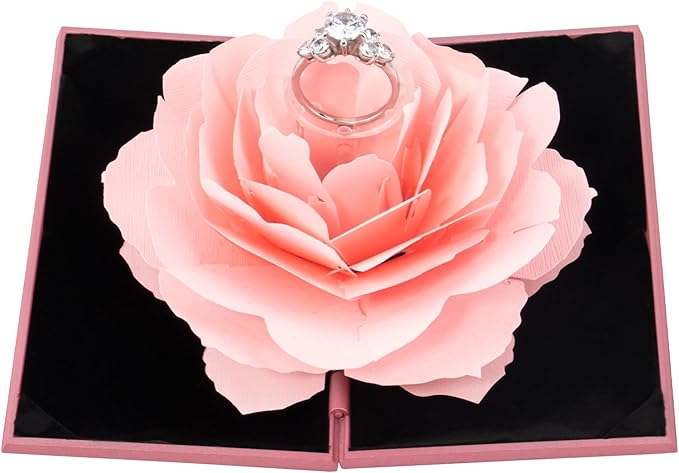 Unique Pop Up Rose Ring Box Surprise Jewelry Storage Holder with ring