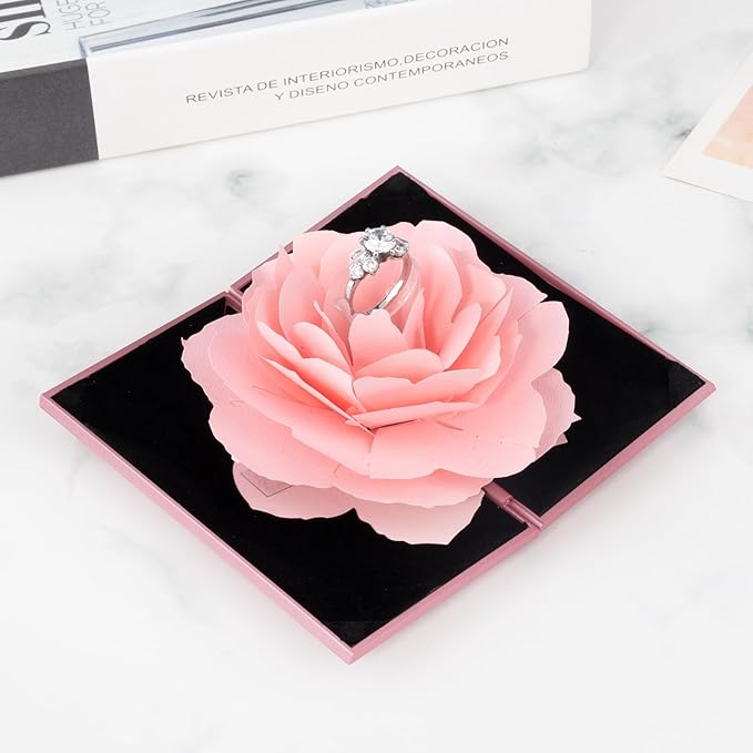 Unique Pop Up Rose Ring Box Surprise Jewelry Storage Holder with ring
