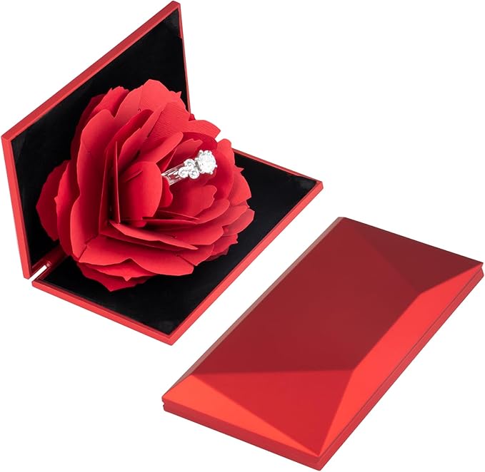 Unique Pop Up Rose Ring Box Surprise Jewelry Storage Holder with ring