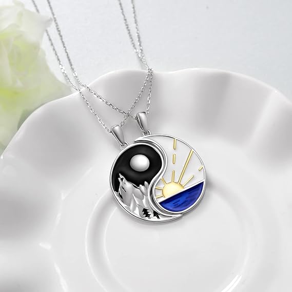 Matching Couples Necklace Sterling Silver Yin Yang Couples Necklace for him and her Couple gifts for Women Men, Sterling Silver, No Gemstone