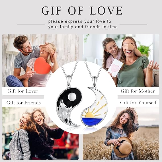 Matching Couples Necklace Sterling Silver Yin Yang Couples Necklace for him and her Couple gifts for Women Men, Sterling Silver, No Gemstone