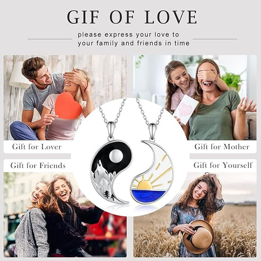 Matching Couples Necklace Sterling Silver Yin Yang Couples Necklace for him and her Couple gifts for Women Men, Sterling Silver, No Gemstone
