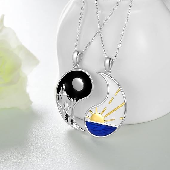 Matching Couples Necklace Sterling Silver Yin Yang Couples Necklace for him and her Couple gifts for Women Men, Sterling Silver, No Gemstone