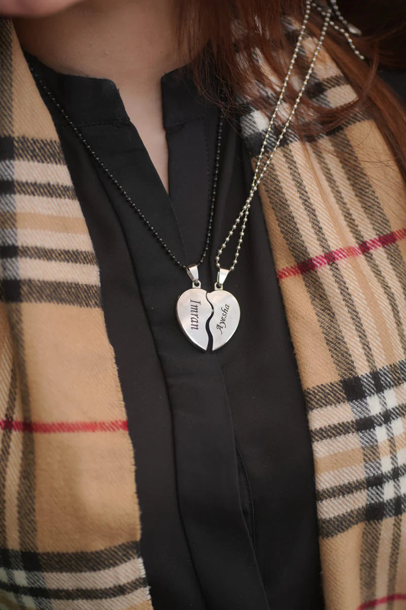 Broken Heart Couple Neckalce - Custom Name - Couple Neckalce
