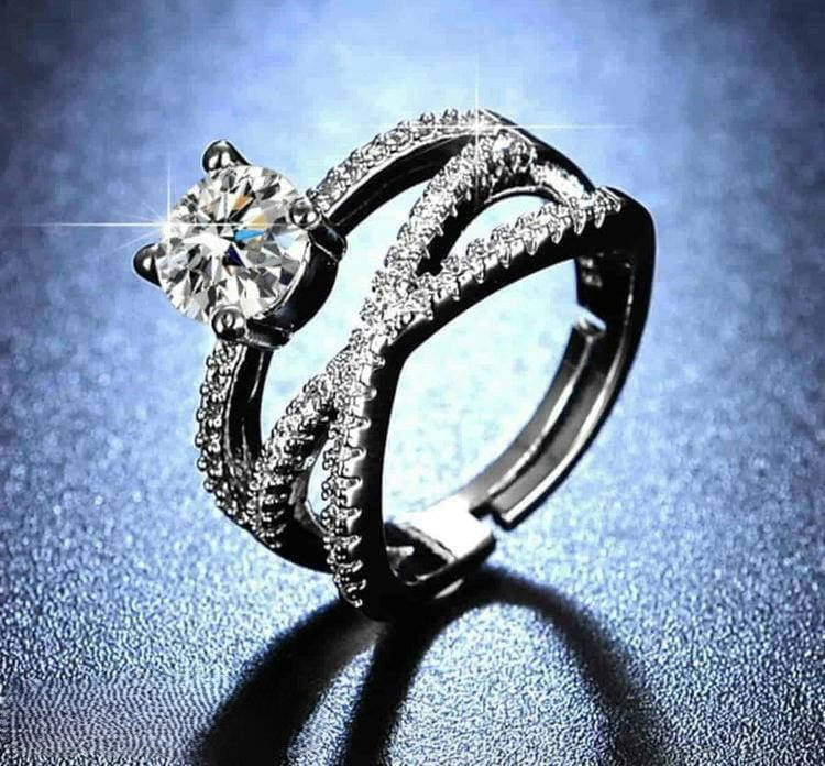 Ring Women Layered CZ Diamond Adjustable Imported
