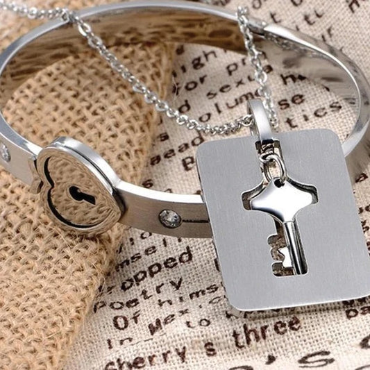 Lock & Key Couple Bracelet Necklace Set